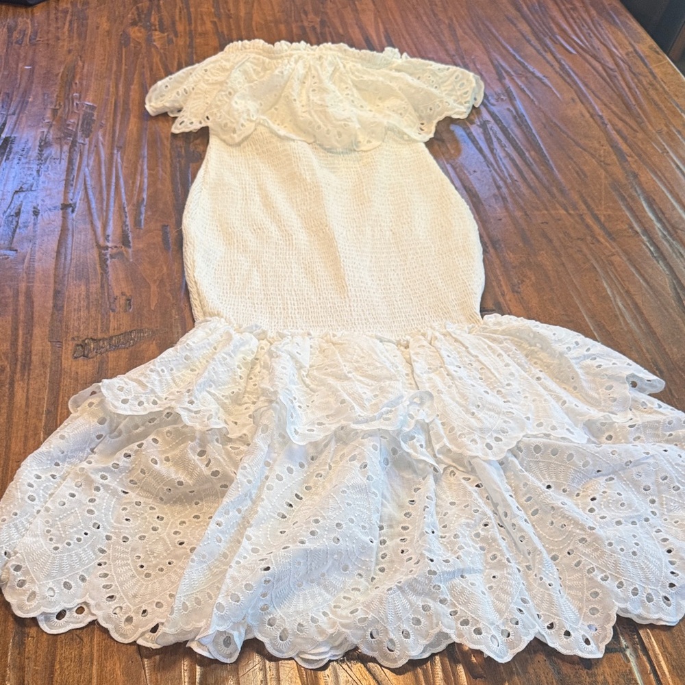 Fashion Nova White Eyelet Off-Shoulder Ruffle Mini Dress